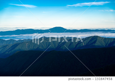 View of Mt. Ena in the morning glow from Mt. Minami (Seihei) in the Southern Alps. Climbing Mt. Seihei in the Southern Alps 131647458