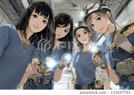 Illustration material of a woman working at an underground construction site 131647701