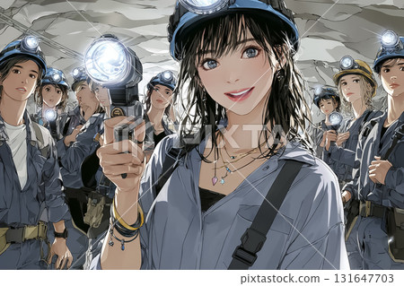Illustration material of a woman working at an underground construction site 131647703