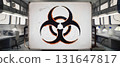 Chemical research laboratory and a biohazard sign, no people, as a background. 131647817