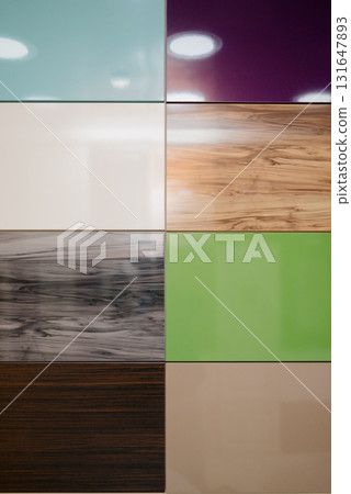 Samples of kitchen fronts in different colors and textures Samples of kitchen fronts in different colors and textures 131647893