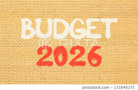 Budget 2026 symbol. Concept words Budget 2026 on beautiful old brown brick wall. Beautiful old brown brick wall background. Business and budget 2026 concept. Copy space. 131648155