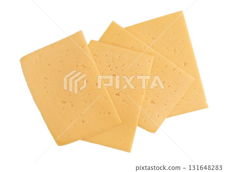 sliced cheese isolated, top view sliced cheese isolated, top view 131648283