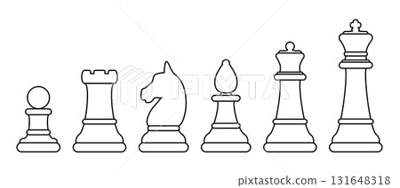 Chess piece, set of black and white illustration of chess pieces shape pawn rook knight bishop queen king 131648318