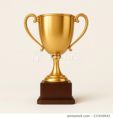 Golden Trophy Cup on Wooden Base 131648643