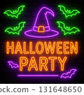 Halloween Party Neon Sign Illustration 131648650