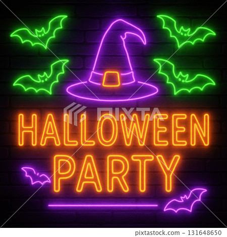 Halloween Party Neon Sign Illustration 131648650