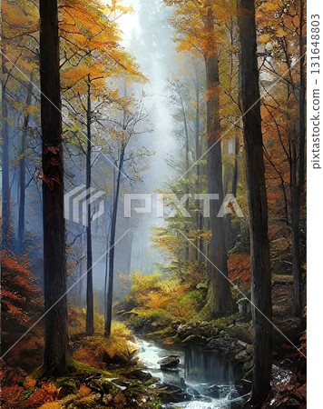 Autumn's Whispering Woods. Mystic Forest at Dusk 131648803