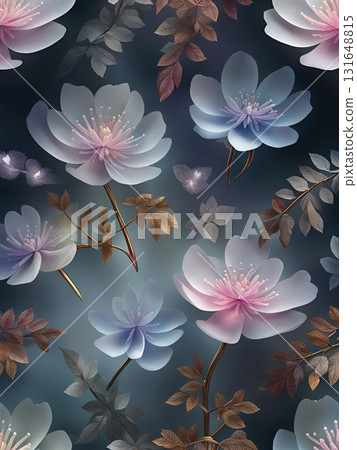 the image of a painting of white flowers with a blue background 131648815