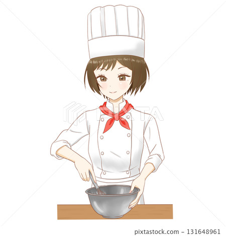 女糕點師角色在碗裡混合配料 131648961