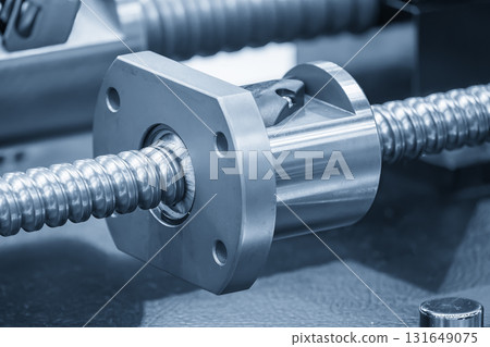 Closeup scene the group spare parts  lead ball screw set in the light blue scene. 131649075