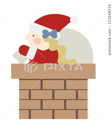 煙囪裡的聖誕老人和可愛的女孩 煙囪裡的聖誕老人和可愛的女孩 131649319