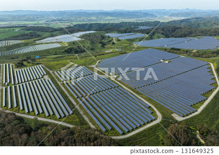 Mega solar facility in the Kushiro area of Hokkaido (aerial and drone photography) 131649325