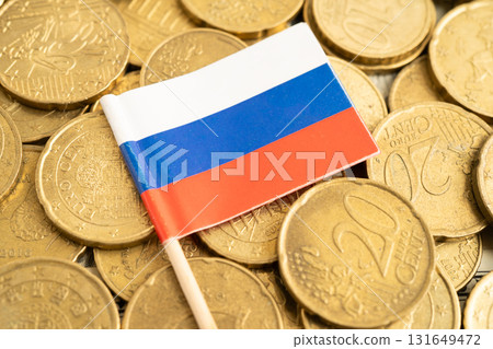 Russia flag on coins background for finance banking business. Russia flag on coins background for finance banking business. 131649472