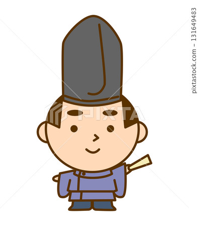 平安時代貴族左手拿著扇子指著東西的插圖。可愛的日本人物素材 131649483