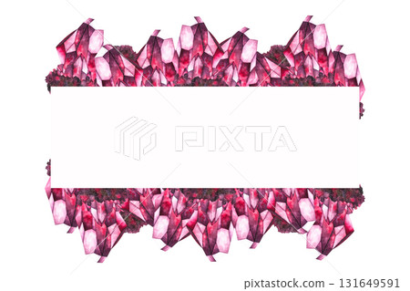 Watercolor illustration radiant ruby crystal with faceted edges in deep red and subtle dark tones frame. for designs related to esotericism, crystal healing, spirituality, and jewelry. 131649591