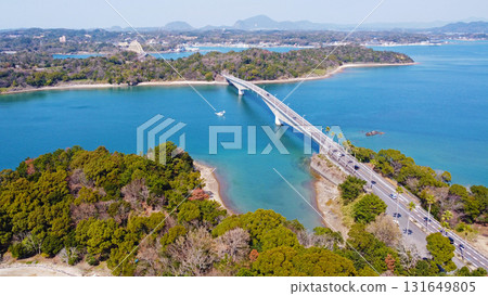 Aerial photography by drone near the Amakusa Five Bridges (No. 3 Bridge) 131649805