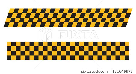 Taxi ribbon patterns in straight and diagonal arrangement isolated on white background. Black and orange checkered textures. Vector flat illustration Taxi ribbon patterns in straight and diagonal arrangement isolated on white background. Black and orange checkered textures. Vector flat illustration 131649975