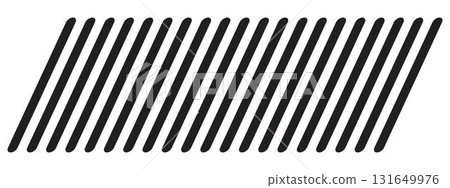 Slash lines pattern. Border with tilted parallel stripes. Embroidery ornament with black slanted stitches on white background. Geometric print for caution tape or barrier. Vector graphic illustration 131649976