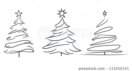 SEO Title: Christmas Tree Continuous One Line Drawing Vector. Minimalist Winter Holiday and New Year Icon. 131650141