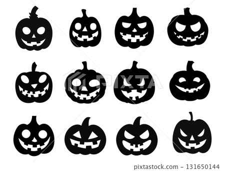 SEO Title: Halloween Pumpkin Silhouette Collection Vector. Spooky Jack O' Lantern Faces Set. 131650144