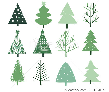 SEO Title: Simple Christmas Tree Icon Set Vector. Cute and Modern Winter Holiday Trees. 131650145