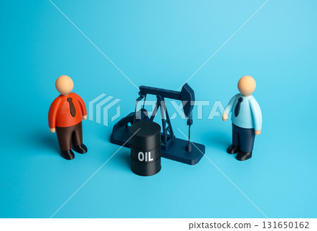Traders negotiate the production and sale of oil. Increased oil production, cartel agreement. Concept of energy markets, geopolitics, OPEC influence, and global trade strategies in the oil sector. Traders negotiate the production and sale of oil. Increased oil production, cartel agreement. Concept of energy markets, geopolitics, OPEC influence, and global trade strategies in the oil sector. 131650162