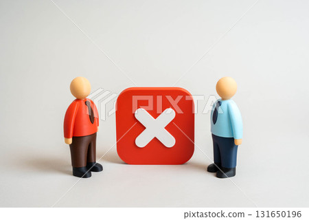 Businessmen refuse to cooperate. Contracts are being broken. Office workers refuse to work together. Concept of failed negotiations, corporate conflict, loss of trust, and business collapse. Businessmen refuse to cooperate. Contracts are being broken. Office workers refuse to work together. Concept of failed negotiations, corporate conflict, loss of trust, and business collapse. 131650196