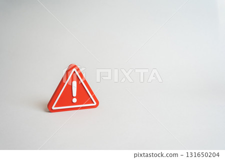 Red danger and warning sign. Caution. Technological accident. Breaking news. Important message. Emergency. Safety, risk management, workplace security. 131650204