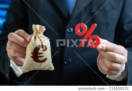Taxes and duties and the euro money bag. Commissions and deductions. Deposits or loans. Financial regulation, banking operations, fiscal policy, and monetary management. 131650232