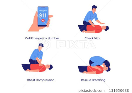 Illustration of Cardiopulmonary Resuscitation Training Steps 131650688
