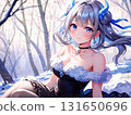 Beautiful girl illustration off-the-shoulder silver hair snow 131650696