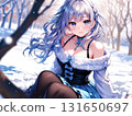 Beautiful girl illustration off-the-shoulder silver hair snow 131650697