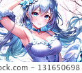 Beautiful girl illustration, off-the-shoulder, white hair, dress 131650698