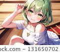 Beautiful girl illustration off-the-shoulder green hair 131650702