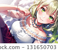 Beautiful girl illustration green hair short cut 131650703