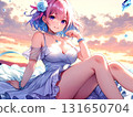 Beautiful girl illustration dress sunset 131650704