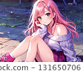 Beautiful girl illustration, off-the-shoulder, pink hair 131650706