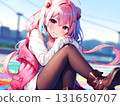 Beautiful girl illustration pink hair 131650707