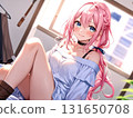Beautiful girl illustration, off-the-shoulder, pink hair 131650708