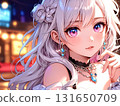 Beautiful girl illustration white hair night 131650709