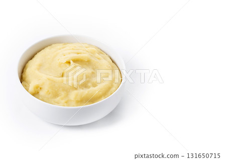 Mashed potatoes in white bowl isolated on white background 131650715