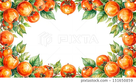 Watercolor persimmon fruit frame | Hand-drawn autumn border 131650859