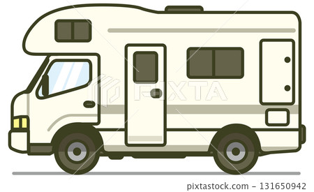 Illustration of a camper van from the side (outdoors, travel, leisure) Illustration of a camper van from the side (outdoors, travel, leisure) 131650942