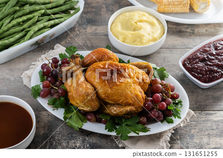 Thanksgiving rdinner on rustic wooden table Thanksgiving rdinner on rustic wooden table 131651255