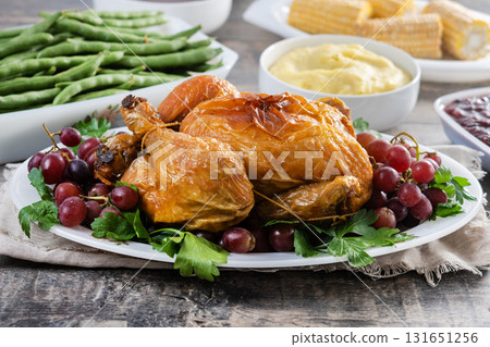 Thanksgiving rdinner on rustic wooden table 131651256