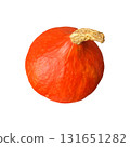 Bright orange pumpkin fresh whole tasty ripe vegetable seasonal image for autumn holiday Thanksgiving and Halloween design, healthy vitamin organic diet, isolated, clipping path, soft selective focus 131651282
