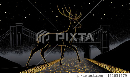 Celestial deer traversing a night sky bridge 131651379