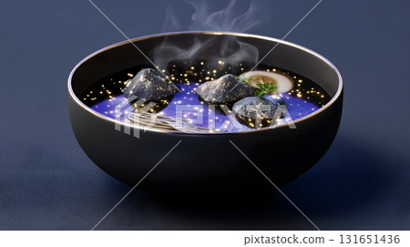 Floating ramen bowl with cosmic stars 131651436