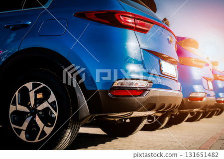 Blue Family business spotrs hatchback Car on sunset. Business success concept 131651482